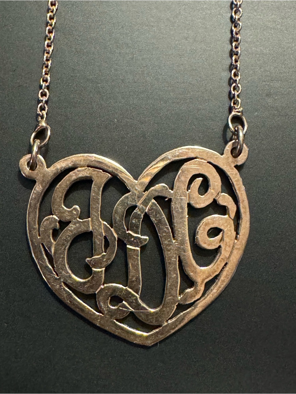 Rose Gold Vermeil Heart Monogram Necklace - 925 - BSI - 17”
